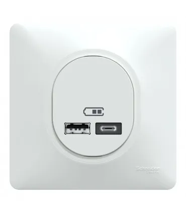 Schneider CS320403 | Double Chargeur USB Type A + C Blanc pour Charge Rapide | Ovalis complet